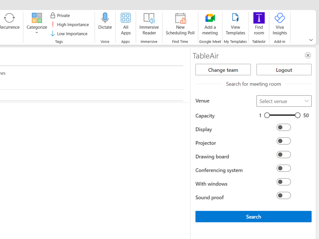 Outlook plugin section