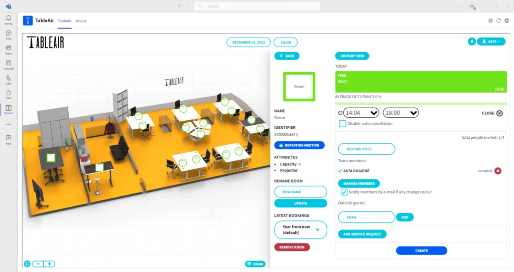 Meeting room in MS Teams view